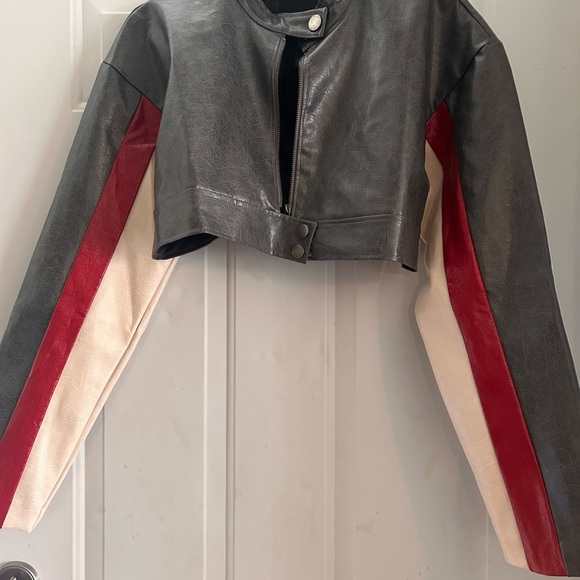 Stylish Fashion Nova Gray and Red Women's Crop Jacket - Picture 1 of 2